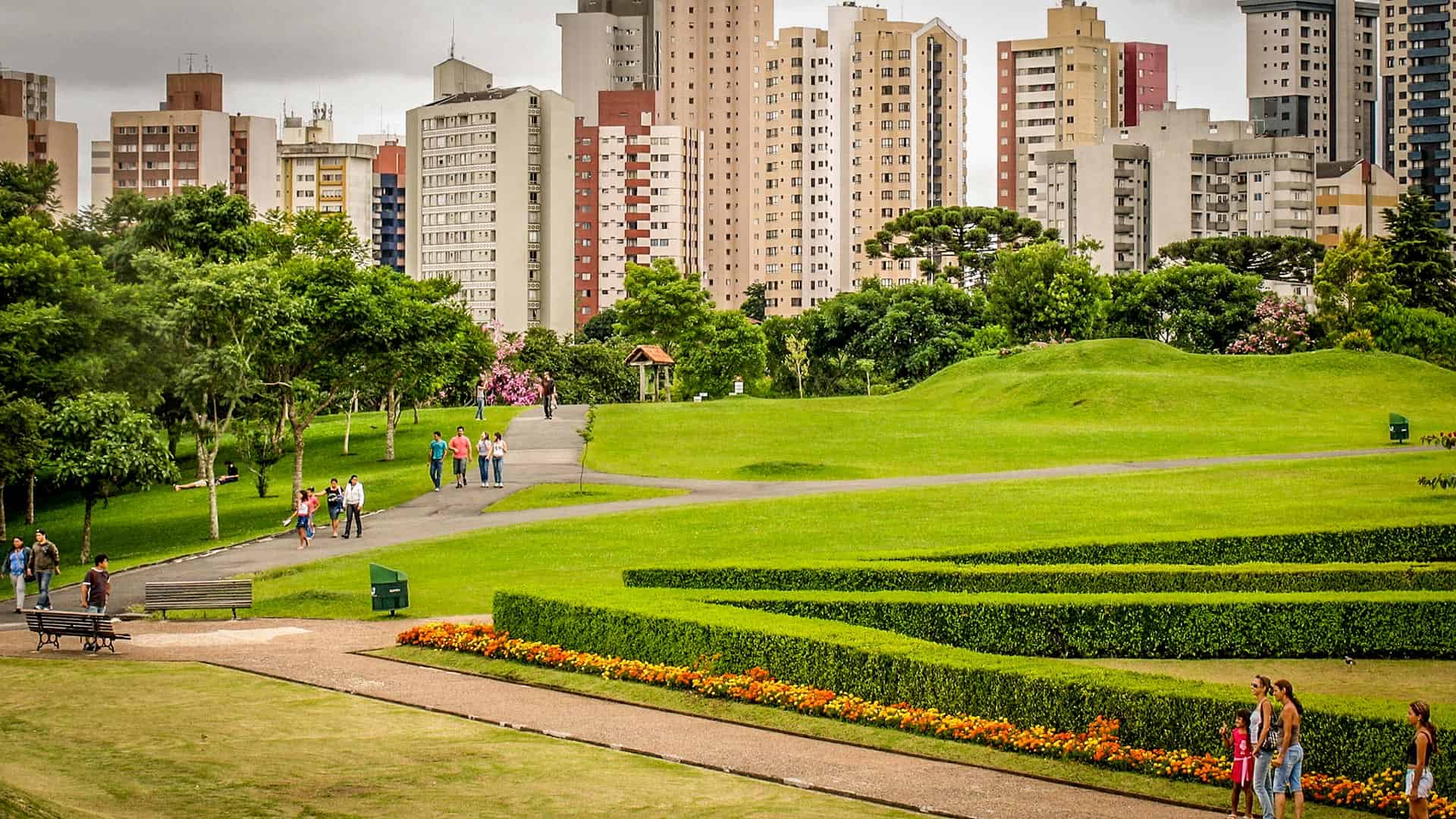park and tall buildings in Curitiba