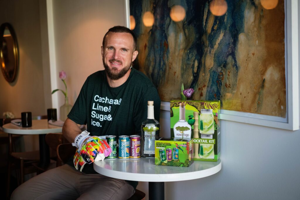Stefan Frei with custom cachaça products